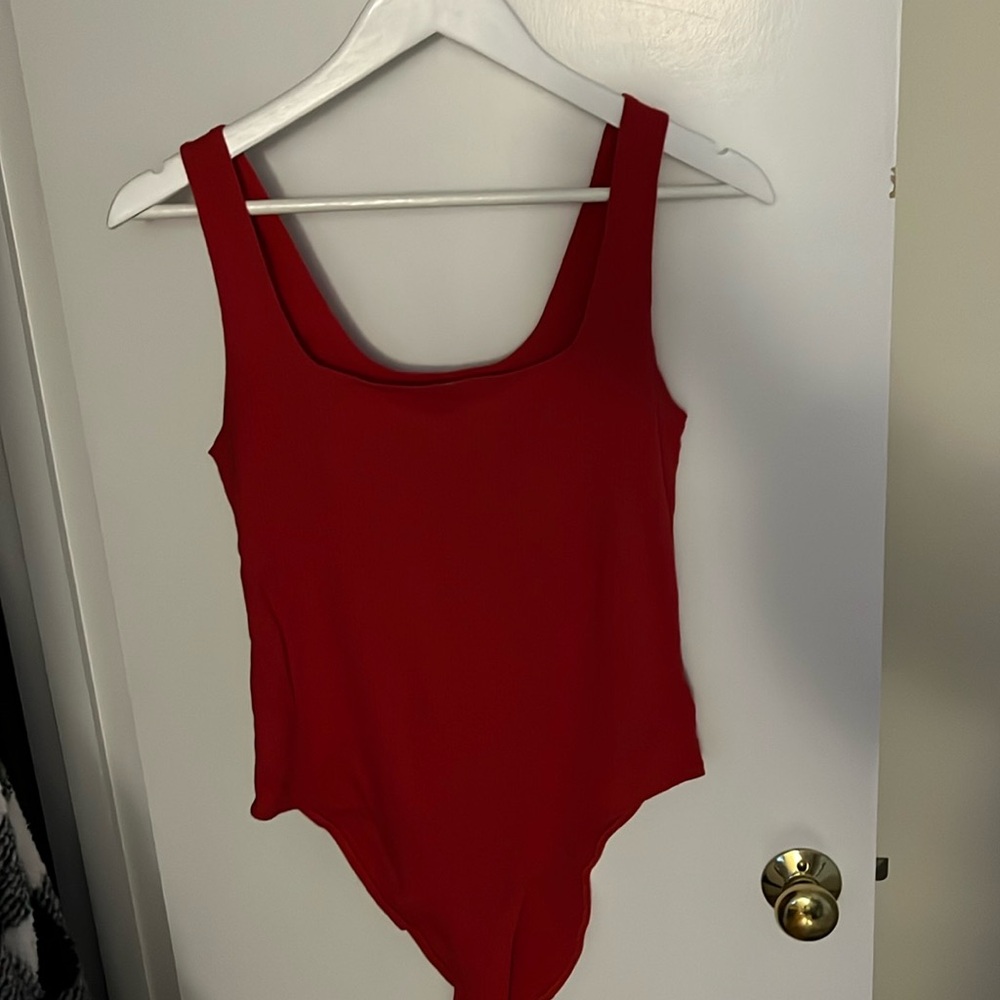 Red tank top bodysuit